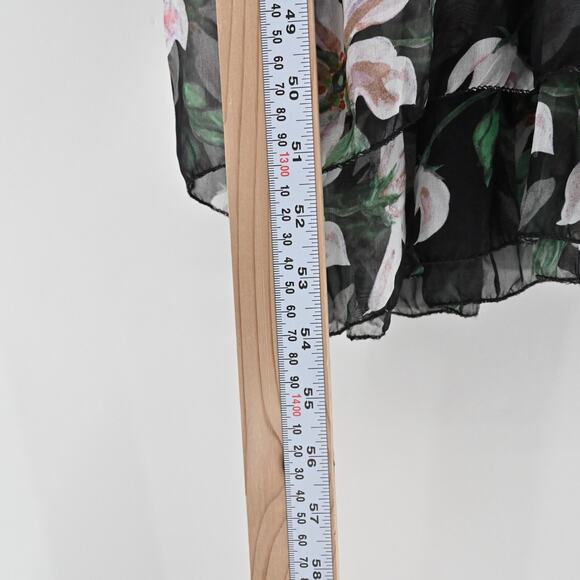 ELENA BALDI Silk Maxi Dress Size L Black Floral Chiffon‎ Sleeveless V Neck Italy - Picture 5 of 13